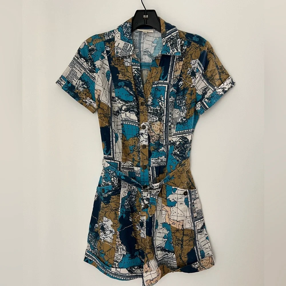 Modcloth Map Print Romper NWOT - Picture 2 of 4